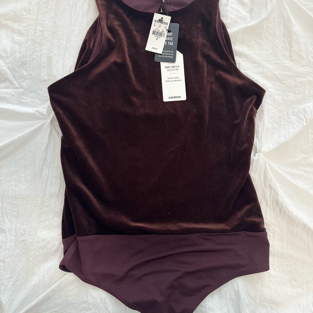 Express Red Sleeveless Bodysuit Velvet Top